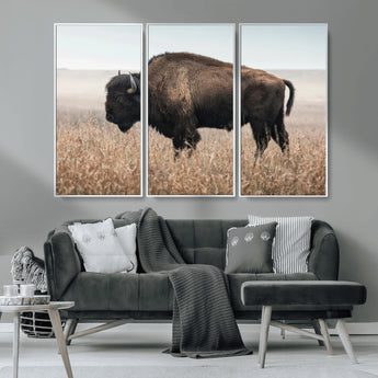 69909079-MGV-CV-36X24-Bison Wall Art – Majestic Buffalo Canvas Print in Prairie Grasslands, Rustic Western Animal Painting, Farmhouse Ranch Decor for