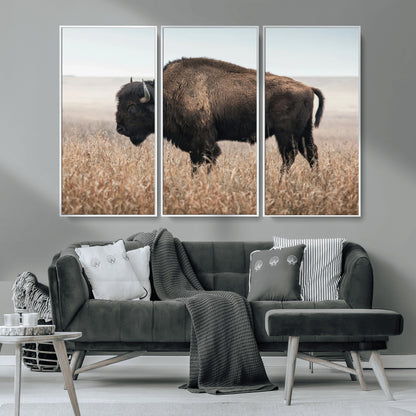 69909079-MGV-CV-36X24-Bison Wall Art – Majestic Buffalo Canvas Print in Prairie Grasslands, Rustic Western Animal Painting, Farmhouse Ranch Decor for