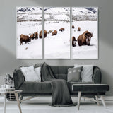 38217250-MGV-CV-36X24-Bison Herd Wall Art – Wildlife Canvas Print of Buffalo Winter Snow Scene, Rustic Western Lodge Décor, Farmhouse & Cabin Nature