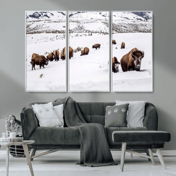 38217250-MGV-CV-36X24-Bison Herd Wall Art – Wildlife Canvas Print of Buffalo Winter Snow Scene, Rustic Western Lodge Décor, Farmhouse & Cabin Nature