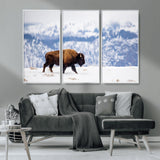 21623194-MGV-CV-36X24-Snow Bison Wall Art – Majestic Buffalo Wildlife Canvas Print, Winter Nature Décor for Rustic Living Room, Farmhouse, Cabin, Lodge