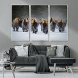 30332489-MGV-CV-36X24-Winter Bison Herd Wall Art – Powerful Buffalo Canvas Print, Rustic Wildlife Photography Decor for Farmhouse, Cabin, Lodge, Living