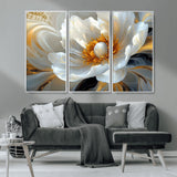 39604126-MGV-CV-36X24-Abstract Flower Wall Art – Elegant White and Gold Bloom Canvas Print, Modern Floral Artwork for Bedroom, Living Room, or Office