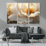 29539087-MGV-CV-36X24-Floral Wall Art – Elegant White and Gold Bloom Canvas Print, Romantic Modern Flower Artwork for Bedroom, Living Room, or Office