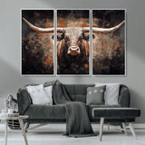 24779067-MGV-CV-36X24-Longhorn Bull Wall Art – Western Rustic Canvas Print, Bold Cowboy Cattle Painting for Ranch House, Farmhouse, Office, or Living