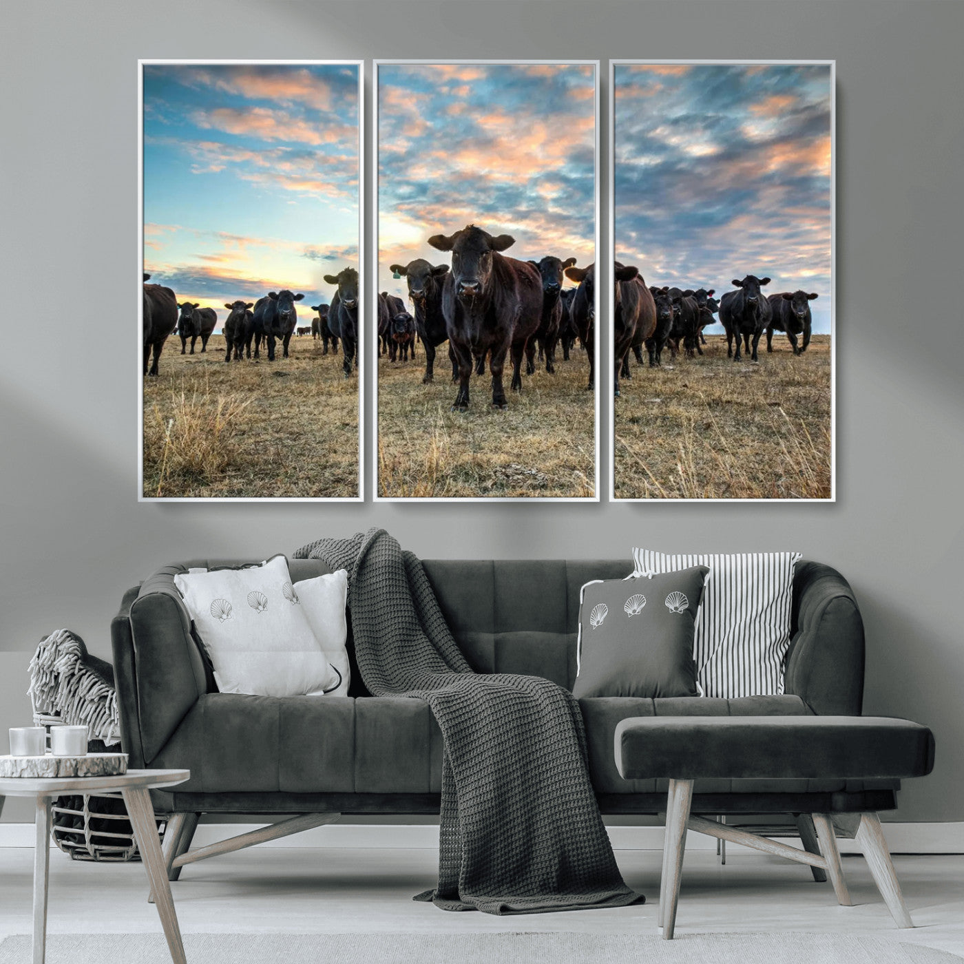 13867292-MGV-CV-36X24-Black Cattle Wall Art – Rustic Ranch Herd Canvas Print, Western Farmhouse Country Landscape Decor for Living Room, Office, or
