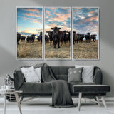 13867292-MGV-CV-36X24-Black Cattle Wall Art – Rustic Ranch Herd Canvas Print, Western Farmhouse Country Landscape Decor for Living Room, Office, or