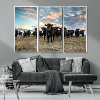 13867292-MGV-CV-36X24-Black Cattle Wall Art – Rustic Ranch Herd Canvas Print, Western Farmhouse Country Landscape Decor for Living Room, Office, or