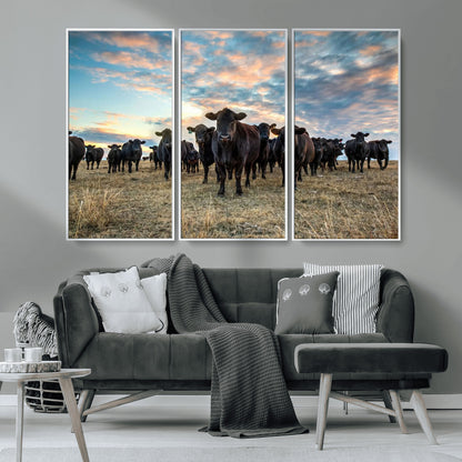 13867292-MGV-CV-36X24-Black Cattle Wall Art – Rustic Ranch Herd Canvas Print, Western Farmhouse Country Landscape Decor for Living Room, Office, or