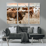 47758300-MGV-CV-36X24-Texas Longhorn Cattle Wall Art – Rustic Western Herd Canvas Print, Cowboy Ranch Farmhouse Decor for Living Room, Office, or
