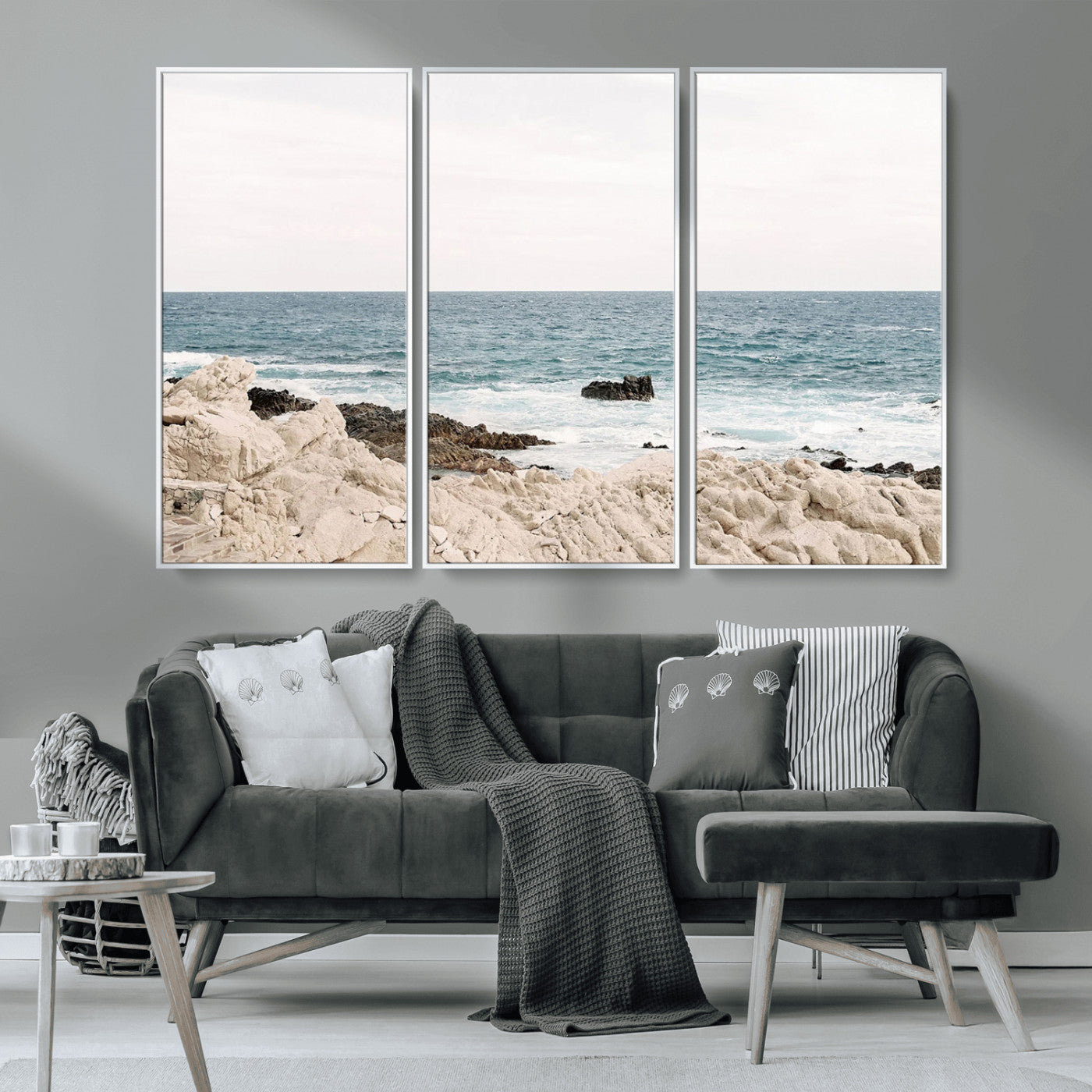 25481980-MGV-CV-36X24-Ocean Coastal Wall Art – Rocky Shoreline and Waves Canvas Print, Serene Beach Landscape Decor for Living Room, Bedroom, or Office