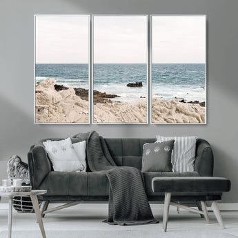 25481980-MGV-CV-36X24-Ocean Coastal Wall Art – Rocky Shoreline and Waves Canvas Print, Serene Beach Landscape Decor for Living Room, Bedroom, or Office