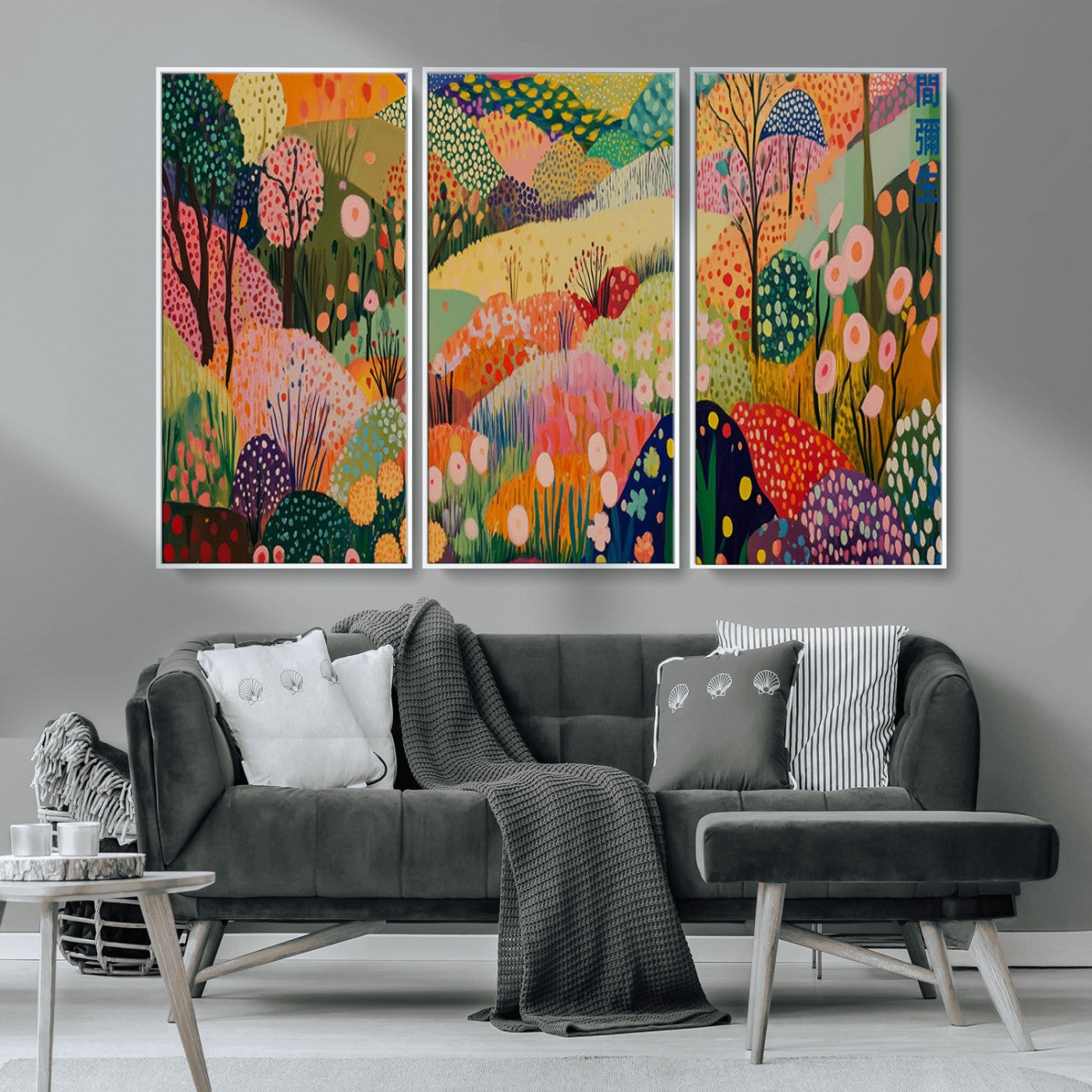 79636380-MGV-CV-36X24-Colorful Abstract Landscape Wall Art – Vibrant Hills and Flowers Canvas Print, Modern Whimsical Artwork for Living Room, Bedroom,