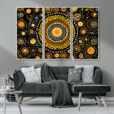 45478523-MGV-CV-36X24-Abstract Circle Wall Art – Bold Black and Gold Dot Painting Canvas Print, Modern Geometric Mandala Style Decor for Living Room or