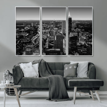 46578567-MGV-CV-36X24-Atlanta Skyline Wall Art – Black and White Cityscape Canvas Print, Modern Urban Night Decor for Office, Living Room, or Apartment