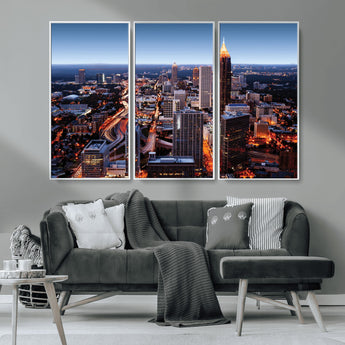 81886632-MGV-CV-36X24-Atlanta Skyline Wall Art – Vibrant City Lights Canvas Print, Modern Urban Cityscape Decor for Living Room, Office, or Apartment