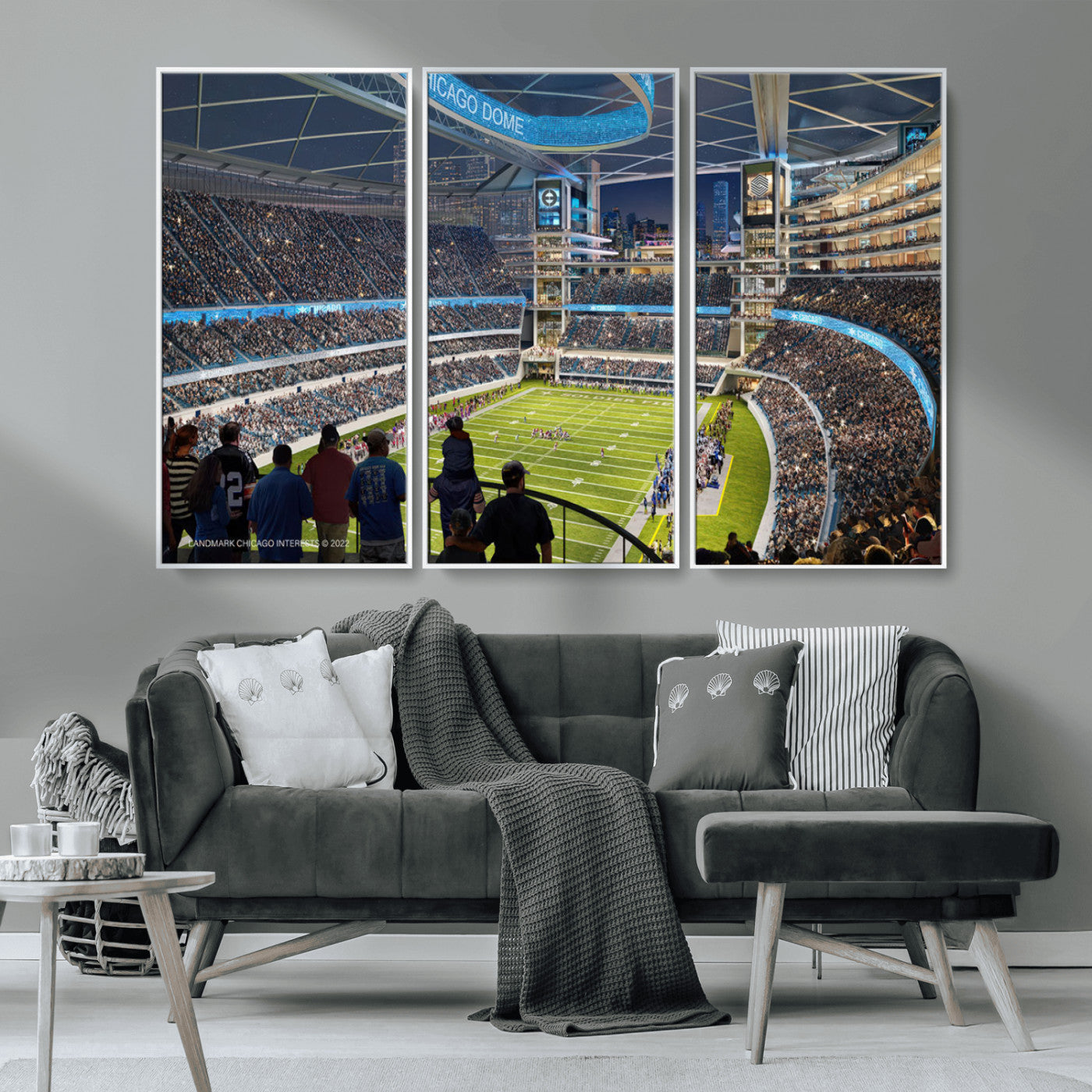 41816511-MGV-CV-36X24-Chicago Dome Stadium Wall Art – Futuristic Football Arena Canvas Print, Modern Sports Fan Decor for Man Cave, Office, Bar, or