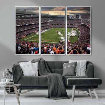 87578930-MGV-FC-48X32-3P_White-Soldier Field Wall Art – Chicago Bears Football Stadium Sunset Canvas Print, Game Day Sports Decor for Man Cave, Bar, Office, or