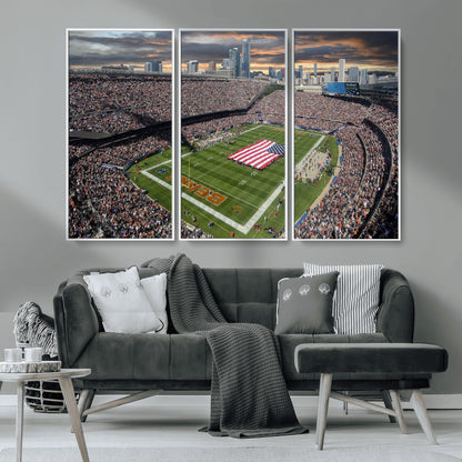 98106777-MGV-CV-36X24-Soldier Field Wall Art – Chicago Bears Stadium Canvas Print with American Flag, Game Day Football Decor for Man Cave, Bar, or