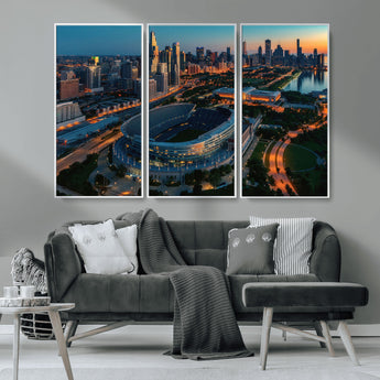 36690345-MGV-CV-36X24-Soldier Field Wall Art – Chicago Bears Stadium Aerial Night Canvas Print, City Skyline Football Decor for Living Room, Office, or