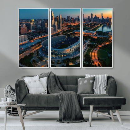 36690345-MGV-CV-36X24-Soldier Field Wall Art – Chicago Bears Stadium Aerial Night Canvas Print, City Skyline Football Decor for Living Room, Office, or