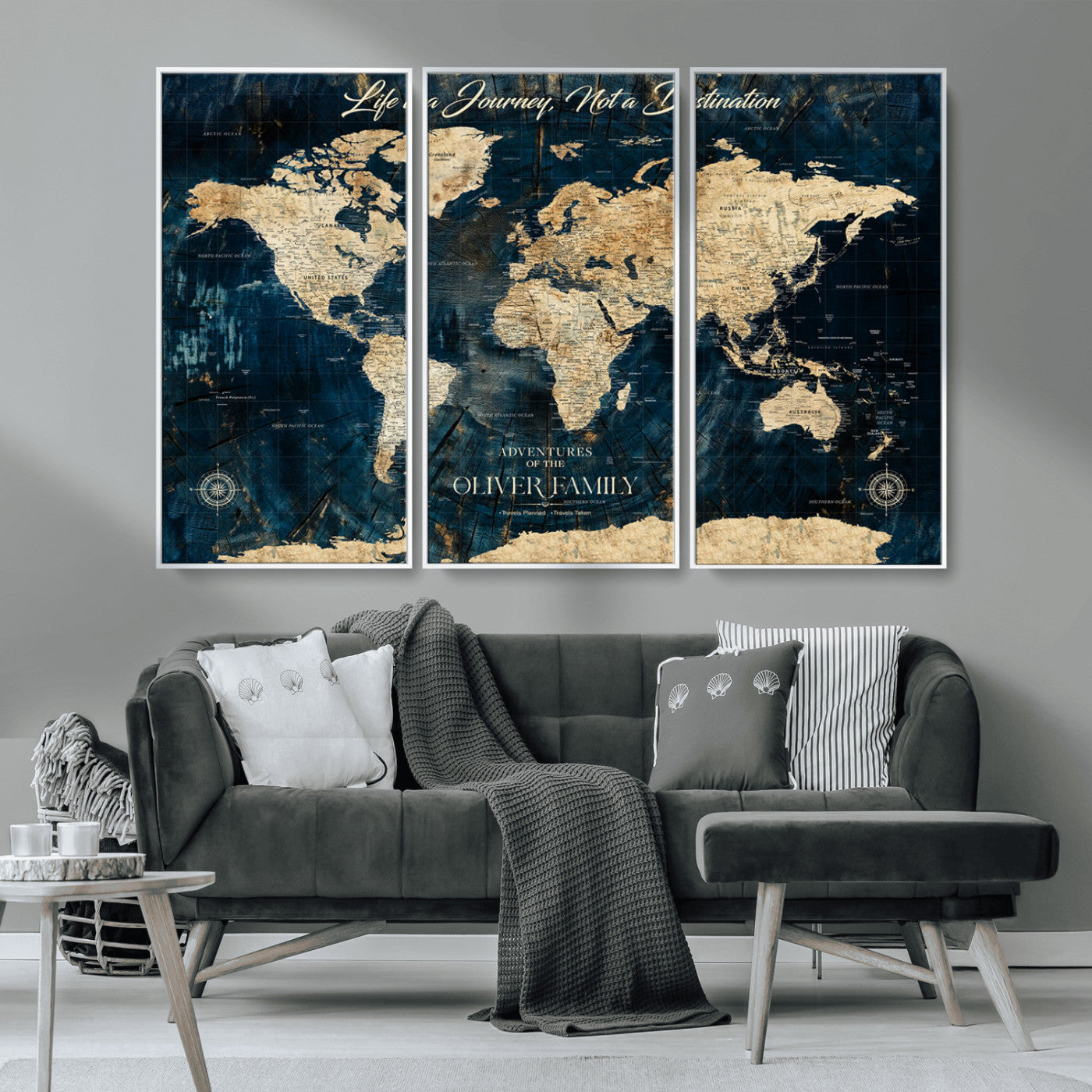 36970886-MGV-FC-48X32-3P_White-Life is a Journey Not a Destination World Map Rustic Navy Beige Vintage Travel Wall Art Adventure Quote Canvas Print for Home