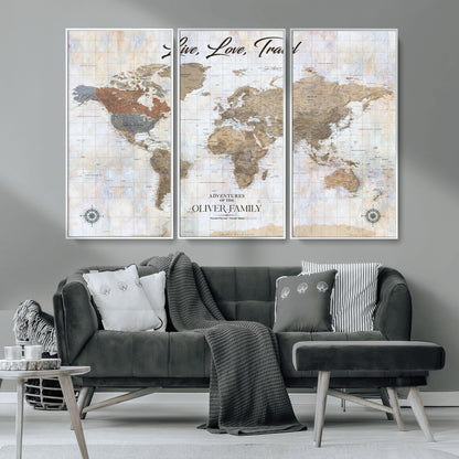 43924907-MGV-CV-36X24-Live Love Travel Wall Art – Neutral World Map Canvas Print, Rustic Adventure Decor for Home, Office or Living Room, Unique Gift