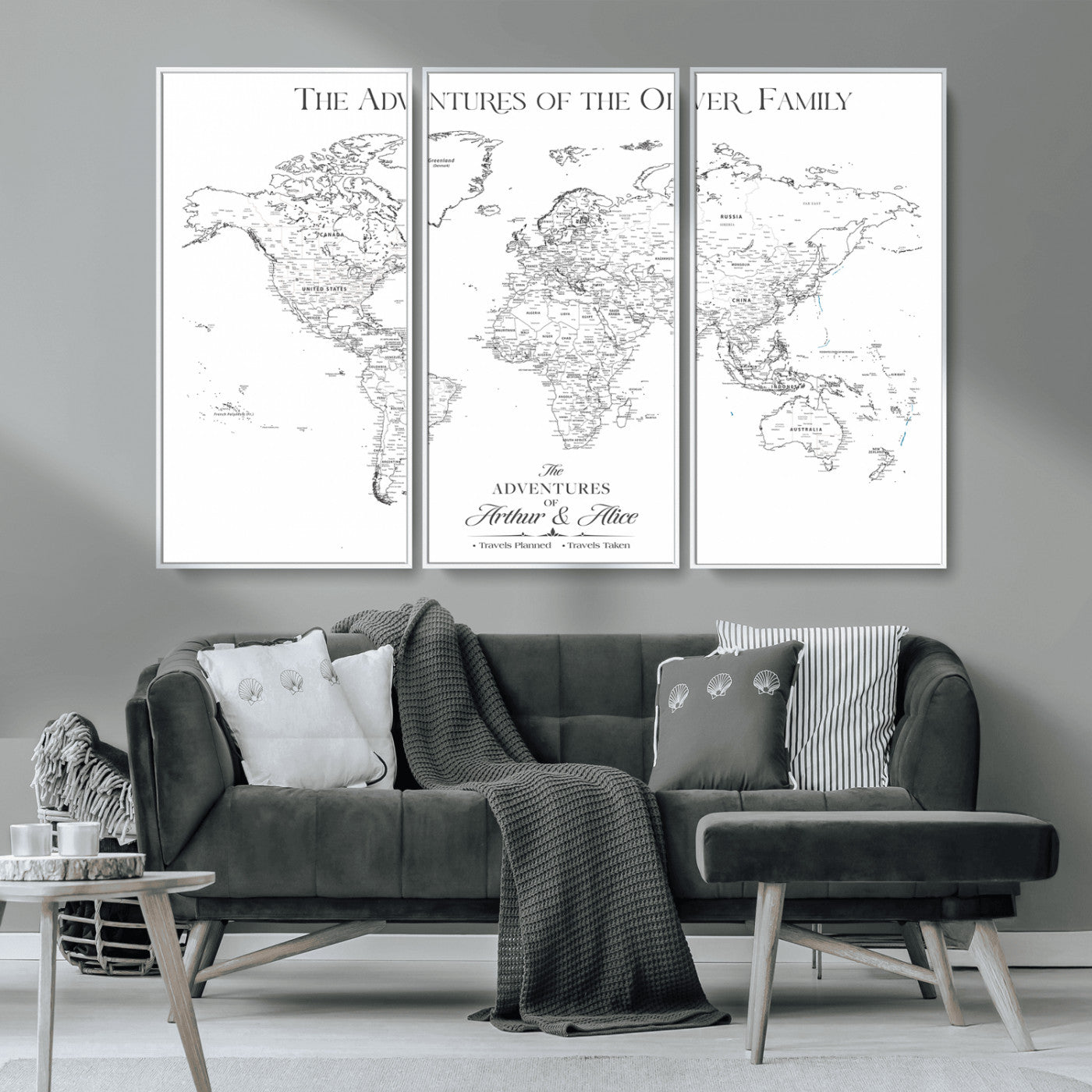 21029247-MGV-FC-48X32-3P_White-Minimalist World Map Wall Art – Black and White Travel Adventure Print, Modern Family Travel Map Decor for Living Room, Bedroom,