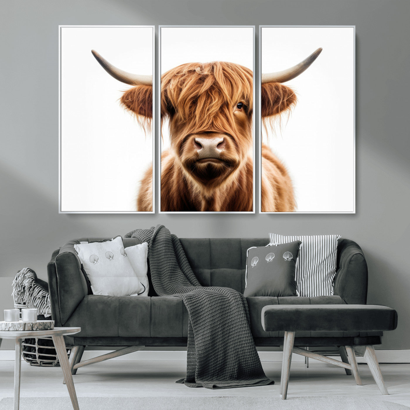 637908607-MGV-FC-93X47-3P_Black-Highland Cow Wall Art Print – Rustic Farmhouse Animal Portrait, Scottish Highland Cattle Canvas, Modern Country Wall Decor for