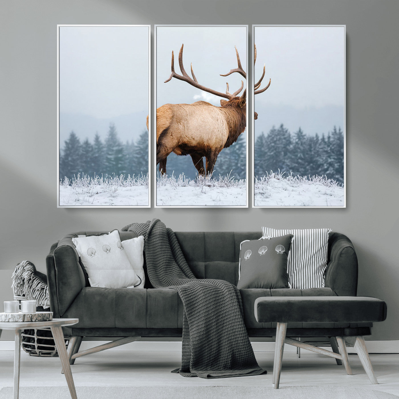 85177251-MGV-CV-36X24-Elk Wall Art – Majestic Wildlife Canvas Print of Bull Elk Snowy Forest, Rustic Nature Decor for Living Room, Cabin, or Office
