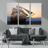 31270610-MGV-CV-36X24-Sailing Ship Wall Art – Sunset Seascape Canvas Print with Tall Ship at Sea, Nautical Ocean Decor for Living Room, Office, or