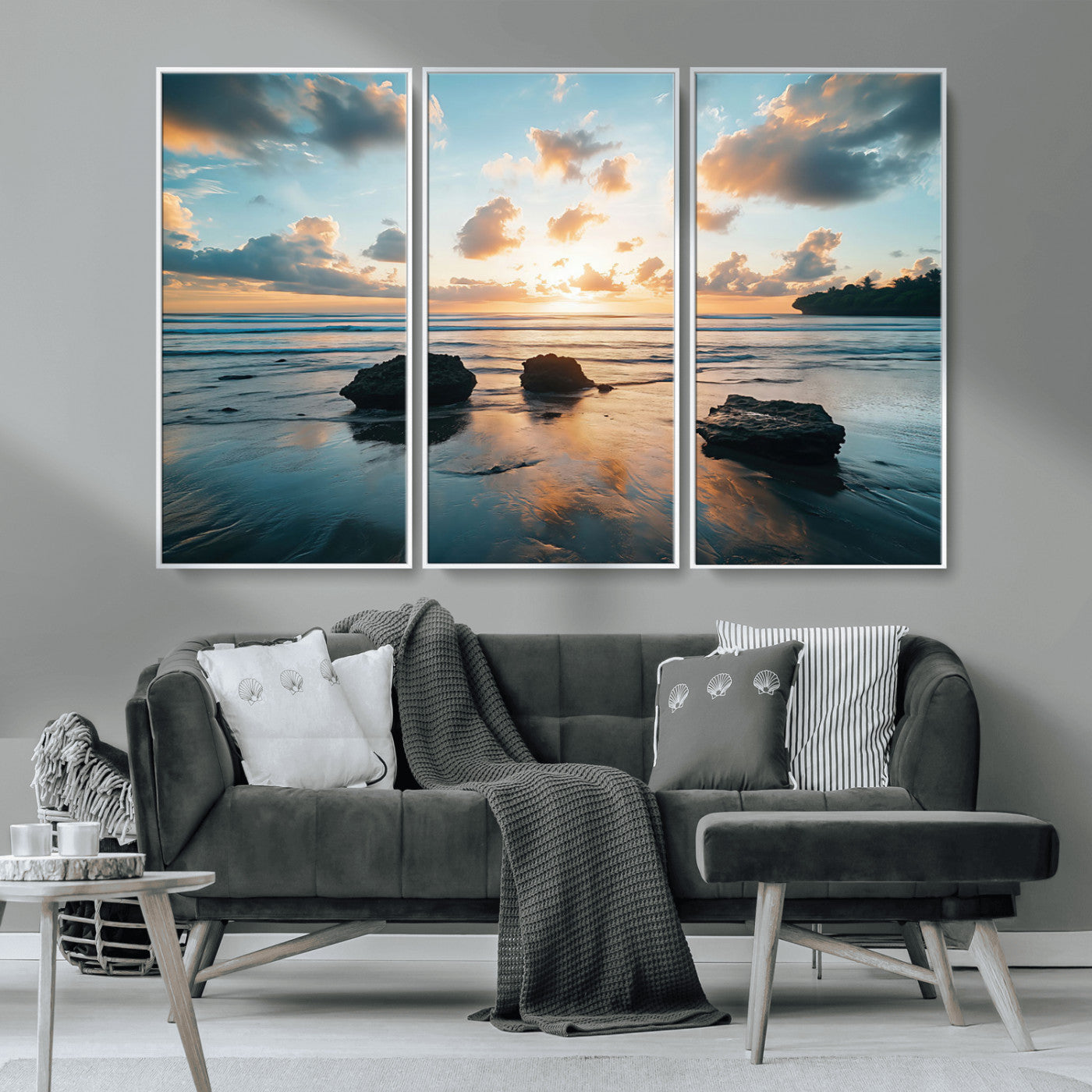 23879436-MGV-CV-36X24-Rocky Ocean Sunset Canvas Wall Art – Seaside Dramatic Seascape, Ocean Sunset Art Print for Coastal Modern Decor for Nature