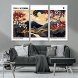 28945903-MGV-CV-36X24-Yayoi Kusama Inspired Japanese Art Canvas Print – Framed Floral & Mt. Fuji Wall Decor, Modern Asian Style Canvas for Home, Office,