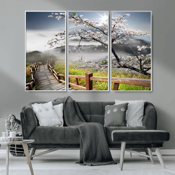 34632598CRY-MGV-CV-36X24-Sakura Cherry Blossom Pathway Canvas Wall Art – Tranquil Walk Through Blossoming Nature – Ready to Hang