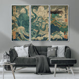 60346622-MGV-CV-36X24-Samurai Warrior vs Octopus Wall Art – Japanese Ukiyo-e Style Ocean Battle Canvas Print, Traditional Samurai Artwork for Living