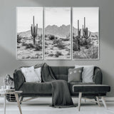 97436PHN-MGV-CV-36X24-Desert Landscape Wall Art – Black and White Cactus and Mountain Canvas Print, Southwestern Nature Photography for Living Room,