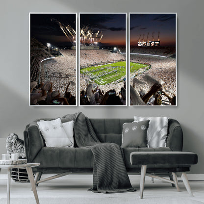Penn-MGV-CV-36X24-Football Stadium Wall Art – Panoramic Night Game Canvas Print, Packed Crowd with Fireworks, Sports Decor for Office, Man Cave, Bar