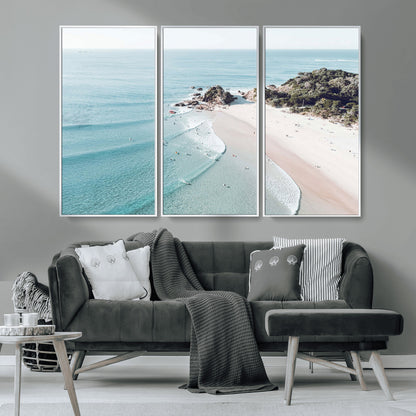 79395467-MGV-CV-36X24-Coastal Wall Art – Aerial Beach Canvas Print, Ocean Waves and Sandy Shore Photography Decor for Bedroom, Living Room, Office,