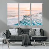 34064591-MGV-CV-36X24-Surfing Wall Art – Sunset Ocean Wave Canvas Print, Surfer Riding Sea Photography Decor for Bedroom, Living Room, Office, Coastal