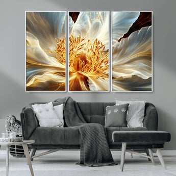 20862576-MGV-CV-36X24-Golden Abstract Flower Canvas Wall Art – Modern Botanical Bloom Print, Elegant Floral Artwork for Living Room, Bedroom, Office