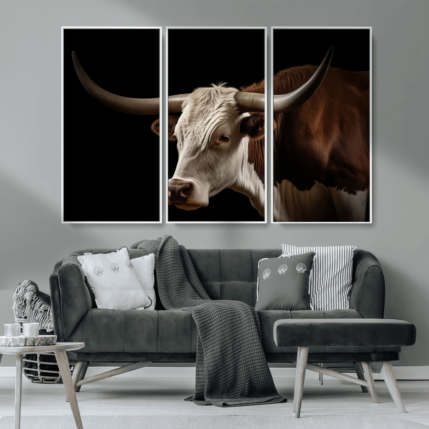 27414857-MGV-CV-36X24-Longhorn Bull Wall Art – Dramatic Western Steer Portrait Canvas Print, Rustic Farmhouse Animal Decor for Living Room, Office, or