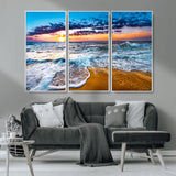 24077769-MGV-CV-36X24-Sunset Beach Wall Art – Ocean Waves Canvas Print, Golden Shoreline Photography Coastal Decor for Living Room, Bedroom, Office,