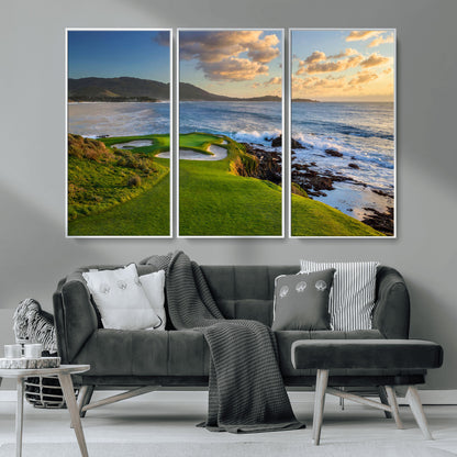 67486665-MGV-CV-36X24-Golf Course Wall Art – Pebble Beach Oceanfront Canvas Print, Coastal Fairway Photography Sports Decor for Living Room, Office, Man