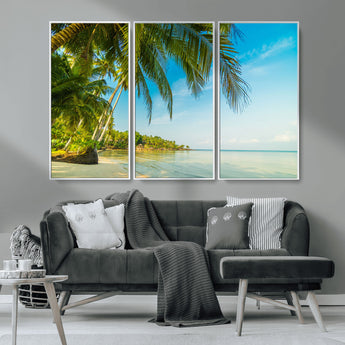65056721-MGV-CV-36X24-Tropical Beach Wall Art – Palm Tree Coastal Photography Print, Relaxing Ocean Paradise Landscape, Island Seascape Home or Office