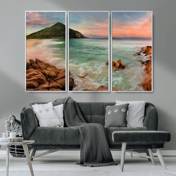 53831025-MGV-CV-36X24-Coastal Landscape Wall Art – Tropical Beach Ocean Canvas Print, Sunset Mountain View Photography Decor for Living Room, Bedroom,