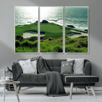 48473947-MGV-CV-36X24-Ocean Golf Course Wall Art – Panoramic Green Fairway Canvas Print, Coastal Golf Landscape Photography Sports Decor for Office, Man