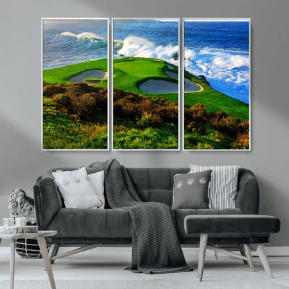 34181847-MGV-CV-36X24-Coastal Golf Course Wall Art – Panoramic Ocean Fairway Canvas Print, Scenic Sports Photography Decor for Office, Man Cave, Living