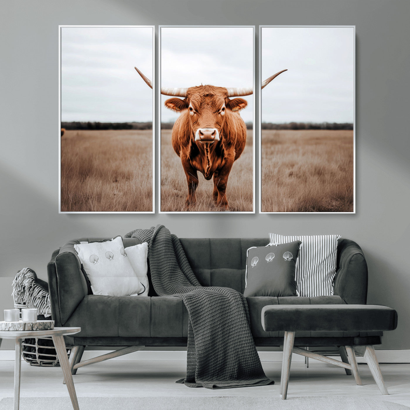 16316734-MGV-CV-36X24-Texas Longhorn Wall Art – Rustic Bull Portrait Canvas Print, Western Farmhouse Animal Photography Decor for Living Room, Office,