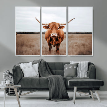 16316734-MGV-CV-36X24-Texas Longhorn Wall Art – Rustic Bull Portrait Canvas Print, Western Farmhouse Animal Photography Decor for Living Room, Office,