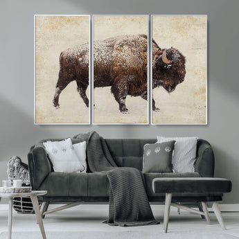 54810031-MGV-CV-36X24-Western Wall Art – Snow Covered Bison Canvas Print, Rustic Wildlife Photography Decor for Bedroom, Living Room, Office, Lodge,